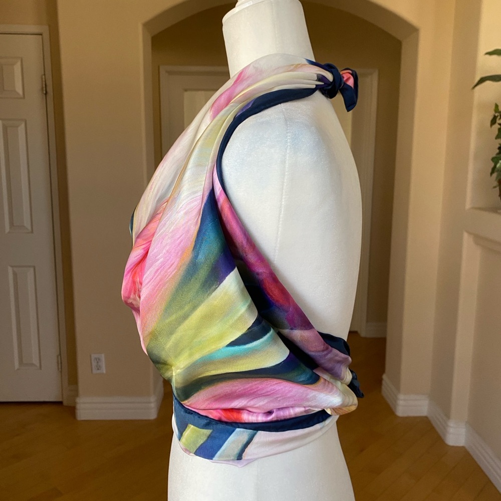 BONUS GIFT Mulberry Silk HANDMADE Vibrant Abstract Colorful Scarf Shawl Wrap - Picture 2 of 13